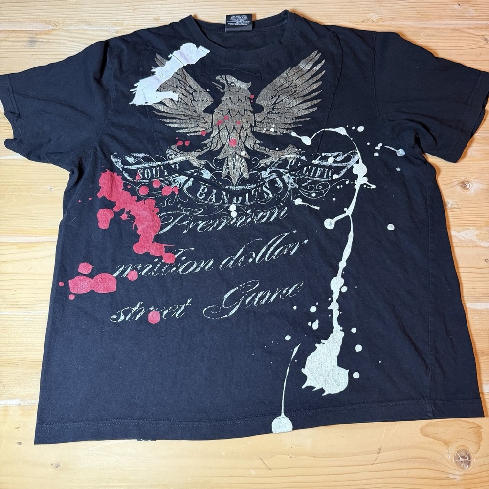 Mecca Rocker T Black Graphic Tee Eagle Red Paint Splatter Streetwear XL Vintage